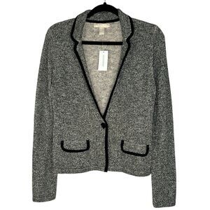 NEW Banana Republic Womens M Metallic Knit Blazer Cardigan Sweater Silver Black